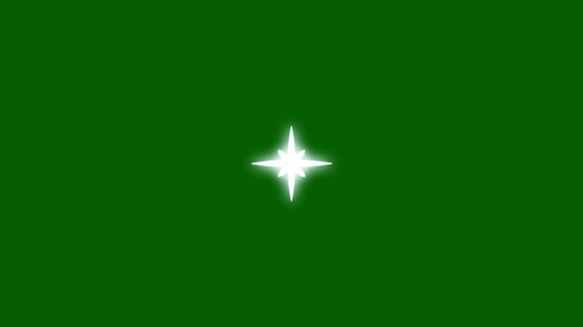Sparkling star twinkle glitter white cartoon doodle animation, glowing shinning stars, flat vector blinking shining light twinkling effect glowing on green screen background
