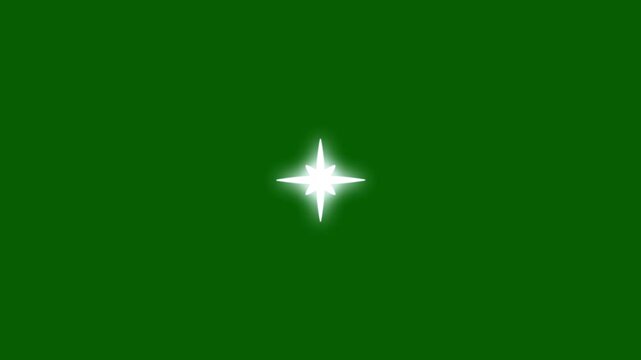 Sparkling star twinkle glitter white cartoon doodle animation, glowing shinning stars, flat vector blinking shining light twinkling effect glowing on green screen background