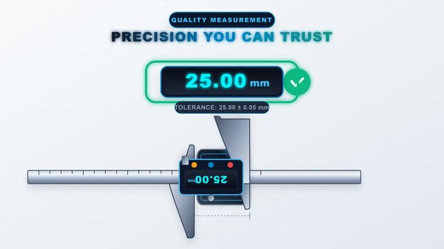 Flat Design 2D Animation of Digital Caliper Quality Measurement with Precision Tolerance Display