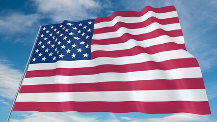 Fototapeta premium United States Flag Waving on Blue Sky Background