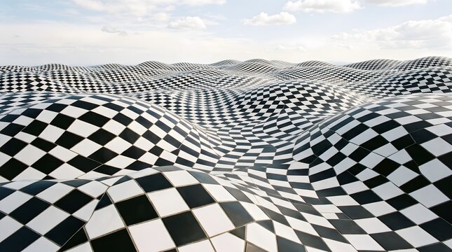Checker tiles stretched across a rolling three dimensional plane Background