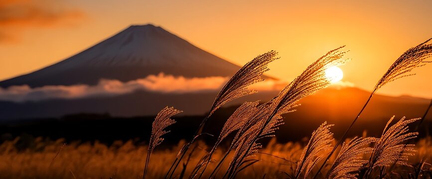 Sunrise over Mountain and Grass