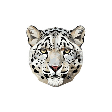 Geometric Snow Leopard Portrait Low Poly Style.