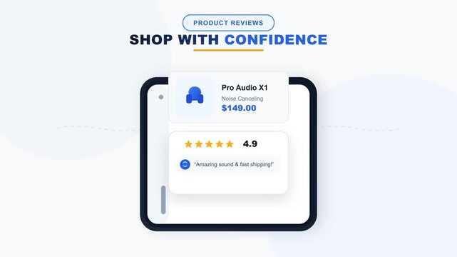 Flat Design 2D Animation of Online Product Review and Customer Rating for E-commerce Marketing