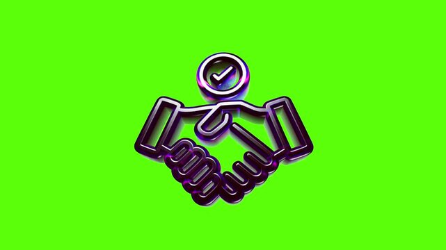 Black handshake icon with a check mark symbol representing a successful business deal or agreement partnership