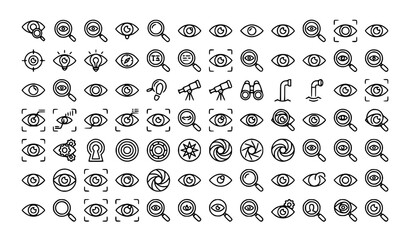 Fototapeta premium Eye Magnifying Glass Search Investigation Vision Editable Line Vector Icon Set