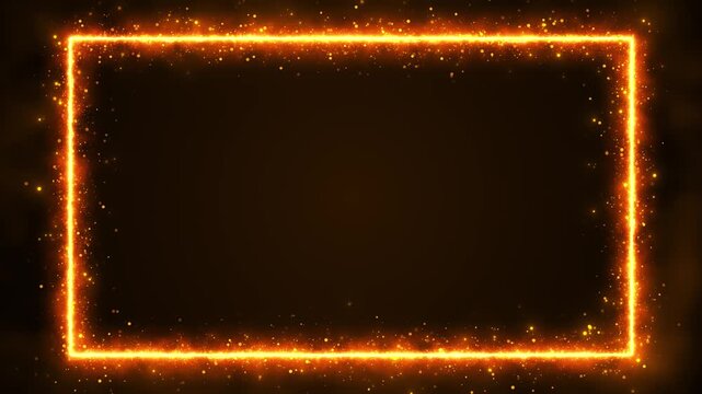 Bright golden fire sparkling particles form a glowing rectangular border background, premium titles, awards, weddings, celebrations, luxury promotions, event screens cinematic reveals.