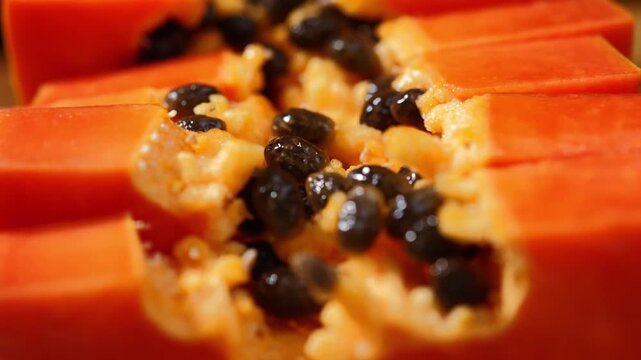 Close-Up of Fresh Sliced Ripe Papaya	