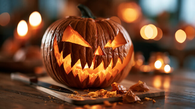 a distorted jack-o-lantern cut into pieces