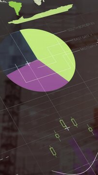 Animation of multicolored infographic interface over under construction building against sky