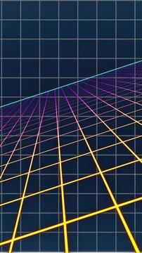 Animation of multicolored digital grid pattern moving against black background