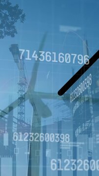 Animation of social media icons and network of connections over construction site