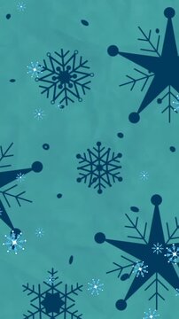 Animation of snowflakes falling on green background at christmas