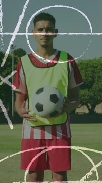 Animation of game plans over football player at stadium