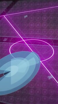 Animation of data processing over digital stadium on black background