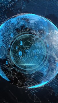 Animation of binary coding data processing over globe