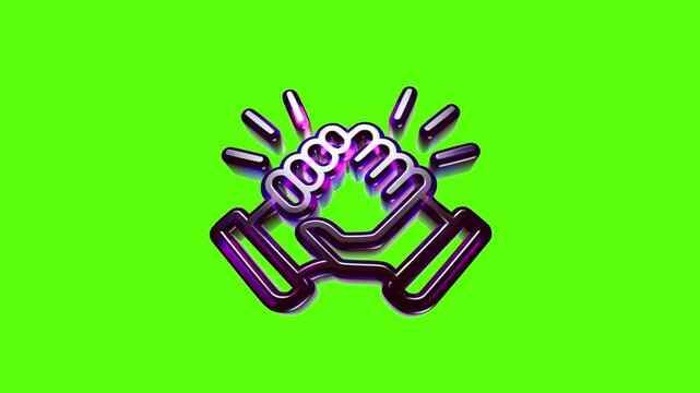 Shiny metal high five icon representing teamwork and success isolated on a bright green background