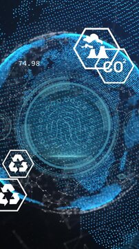 Animation of ecology icons and data processing over globe