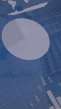 Animation of infographic interface over low angle view of modern building against cloudy sky