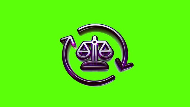 Shiny 3d metallic law scale icon with a circular arrow rotation sign symbol for legal and justice concepts