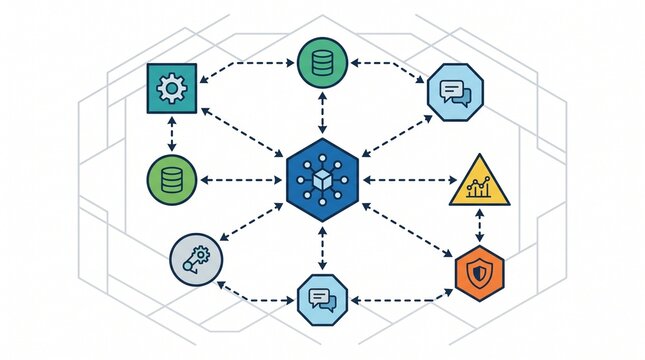 Decentralized Network Blockchain Architecture Flat Illustration