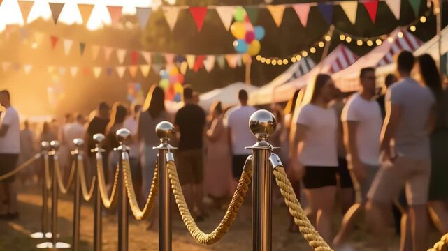 Time lapse crowd of people at outdoor summer festival during golden hour