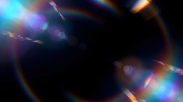 Abstract Cinematic Lens Flare Light Overlay Effect with Vibrant Prism Rainbow Reflections