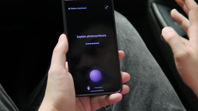 Close-up of a user asking an AI assistant a science question, reflecting the rise of voice interfaces, personalized tutoring and on-demand digital learning.