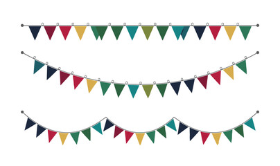 Obraz premium Colorful Bunting Garland Flag Banner Set with Triangle Pennants Hanging on Strings for Birthday Party Festival and Carnival Decoration Designs