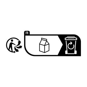 French Triman Recycling Label with Carton Sorting Instruction and Bin Icon for Beverage Packaging Disposal Compliance
