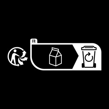 French Triman Recycling Label with Carton Sorting Instruction and Bin Icon for Beverage Packaging Disposal Compliance