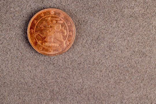 The old scratched 2-cent metal coin of the European Union, real currency