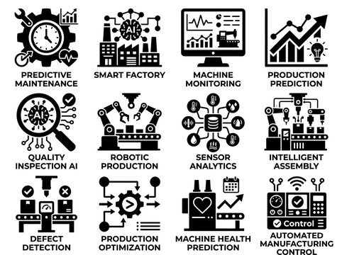 Industrial 4.0 technology icons set for manufacturing