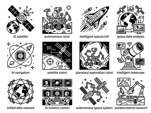 Space and technology communication icons set