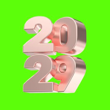 Rose gold 2029 3D number Green Background