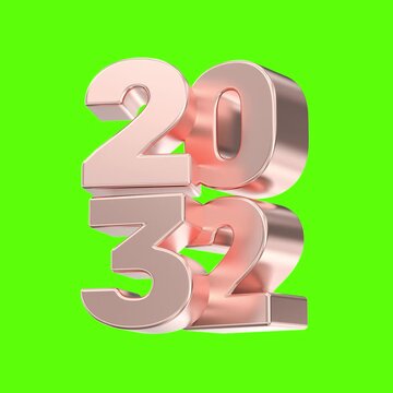 Rose gold 2032 metallic number Green Background
