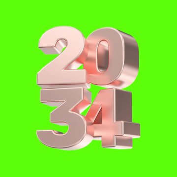 Metallic rose gold 2034 number Green Background