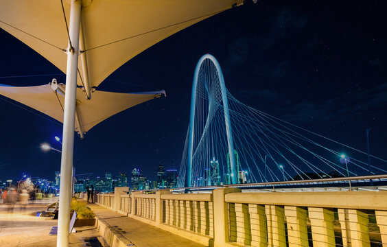 Dallas downtown skyline and Margaret hut hills bridge