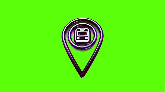 3d metallic train station location pin icon for navigation map and transport app interface design element