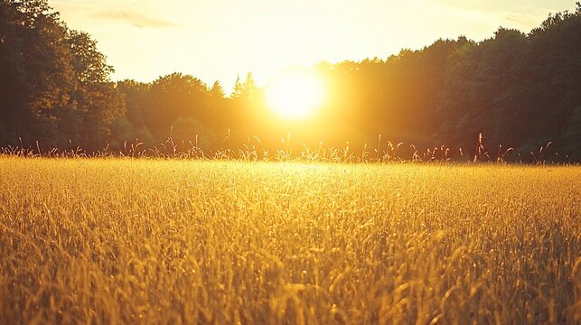 Golden wheat field at sunset.