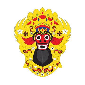 Traditional Balinese Leyak Mask Vector SVG, Indonesian Mythological Demon Head