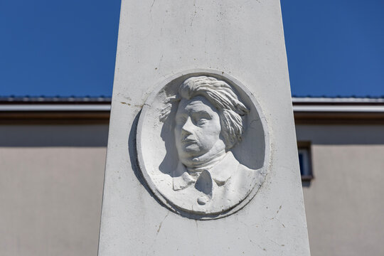 Monument to polish poet Adam Mickiewicz, founded on occasion of centenary of his birth, Sieniawa, Poland