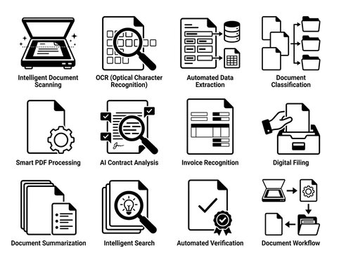 Document processing and management icons set