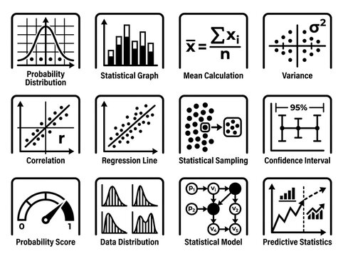 Educational statistics concepts infographic icons set