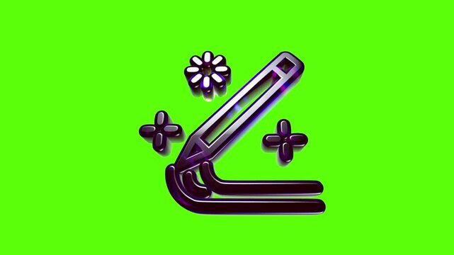 Shiny metallic magic wand icon with sparkling star symbols on a vibrant green background for creative design