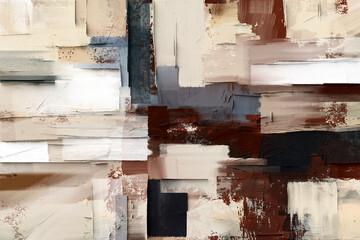 Modern abstract wall art with architectural forms and textured neutral tones © CHREMOS