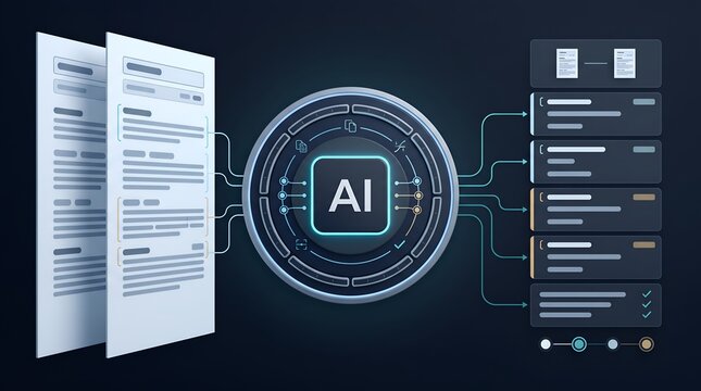 Artificial intelligence text summarization concept extracting key information from digital documents into structured fields