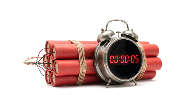 Dynamite Sticks Bundled Together with A Vintage Alarm Clock Timer