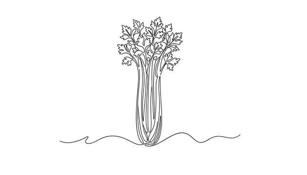 Fresh Celery Continuous One Line Drawing Vector Illustration of Healthy Green Vegetable Stalk with Leaves for Minimalist Organic Food and Diet Designs