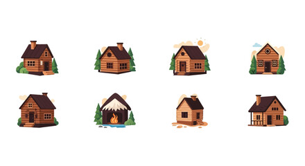 Naklejka premium Wooden log cabin icons for forest and mountain living